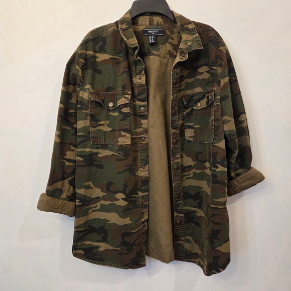 Men's FOREVER 21 Camouflage Lightweight Shirt Jacket XL Green Brown - Picture 1 of 5
